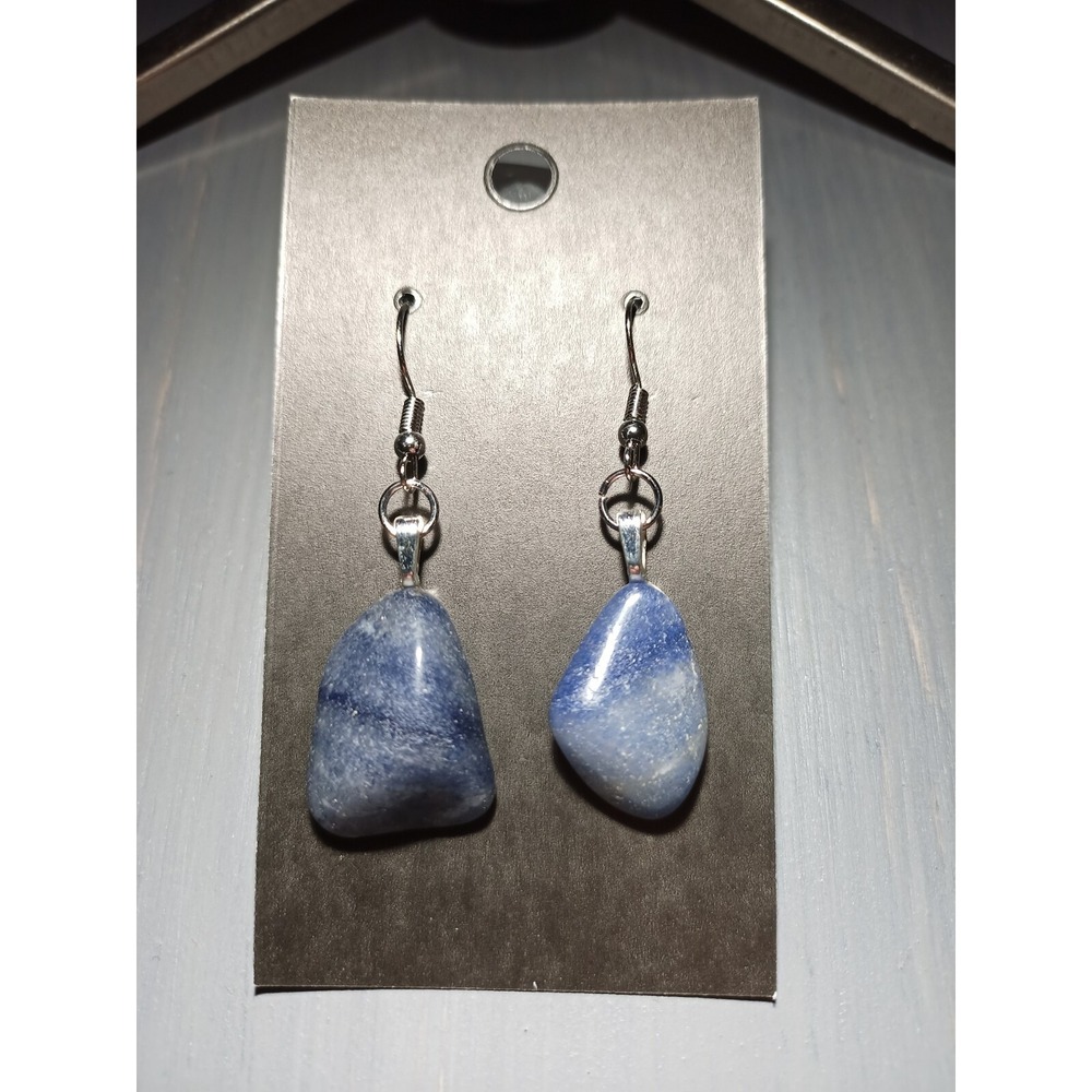 Lapis Lazuli Natural Stone Drop Earrings Blue Nickel Free Dangle Boho Gemstone